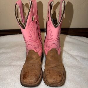 Old West Pink & Brown Leather Upper toddler Girl’s 9 Cowboy Boots